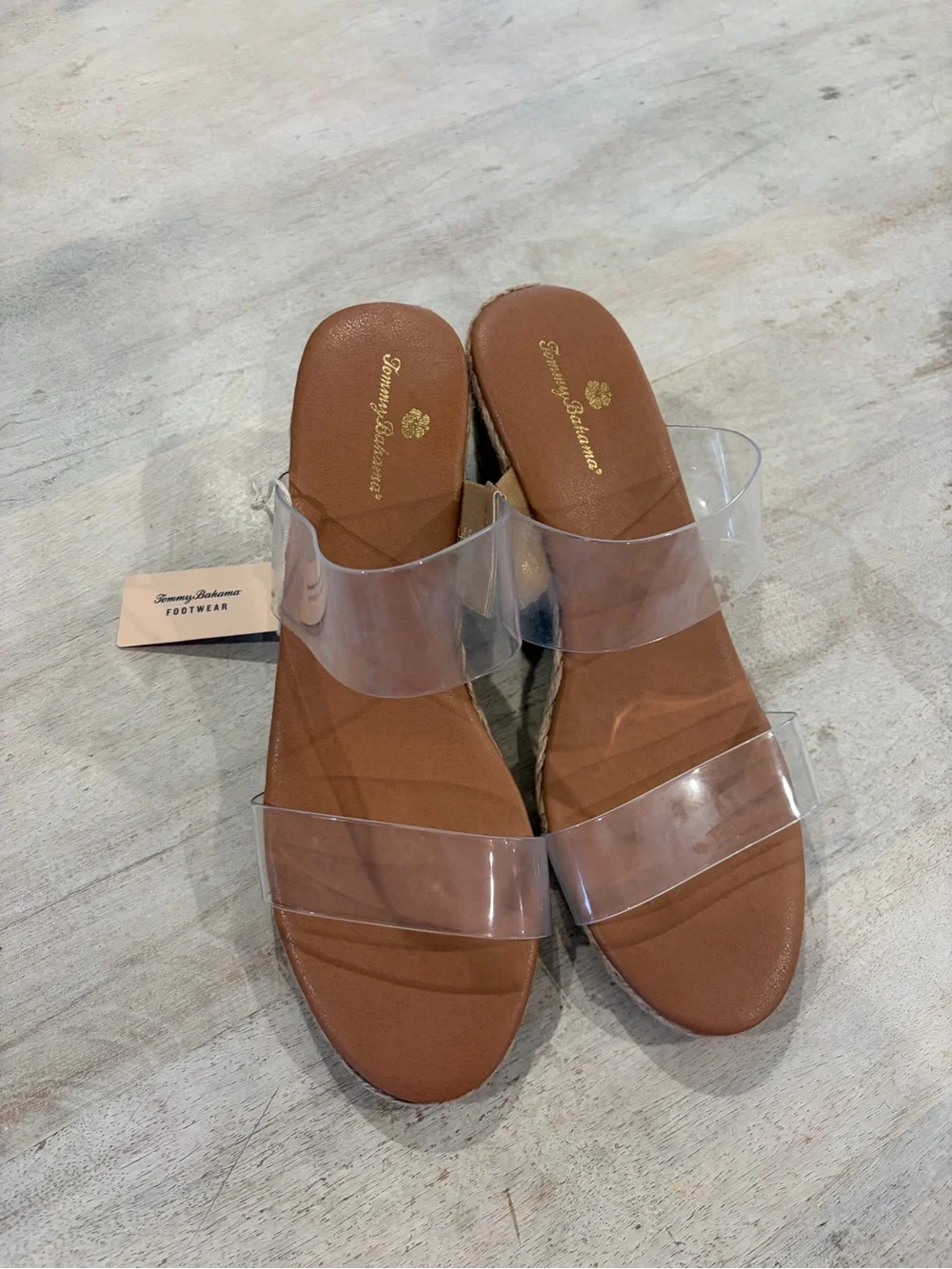 🌴☀️🌴Tommy Bahama Chic & Comfy Clear-Strap Tan Espadrille Wedge Sandals🌴☀️🌴